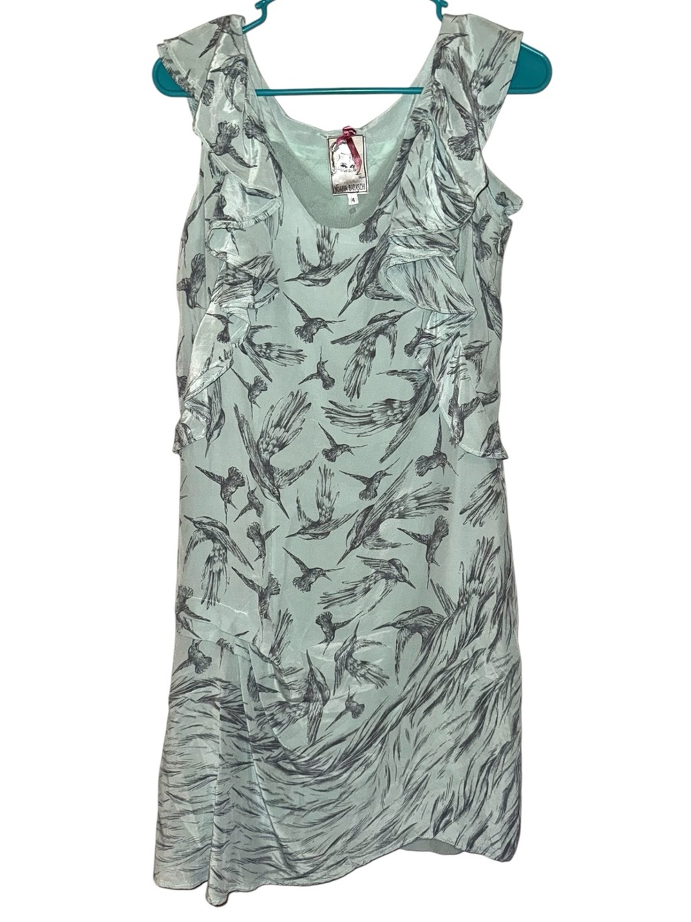 Yoana Baraschi Silk Hummingbird Light Blue dress, size 4